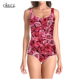 Est Fashion Red Rose Flower 3D Print Girls Onepiece Maillot de bain Maillot de bain sans manches Slim Sexy Femmes Maillot de plage 220617
