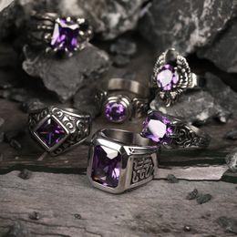 Est Mens violet CZ Zircon mode bande de mariage bague en pierre anneaux en acier inoxydable bijoux pour homme usine en gros 240201