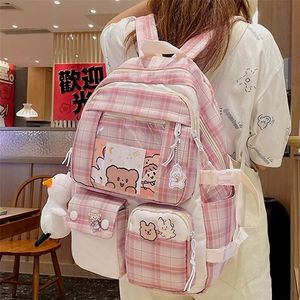 EST Plaid Transparent PVC Kawaii Contrast Color Girls College Leisure Kawaii Backpack Large Nylon School Backpack For Women Bags 220713