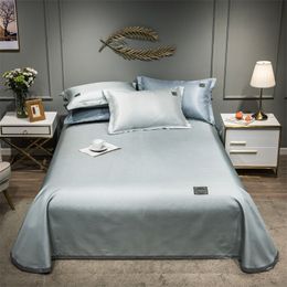 EST-producten Pure Color Geborduurde Ijs Zijde Mat Bed Cover Inbouw Laken Kussenslopen 3 Stks Luxe Beddengoed Zilver Grijs