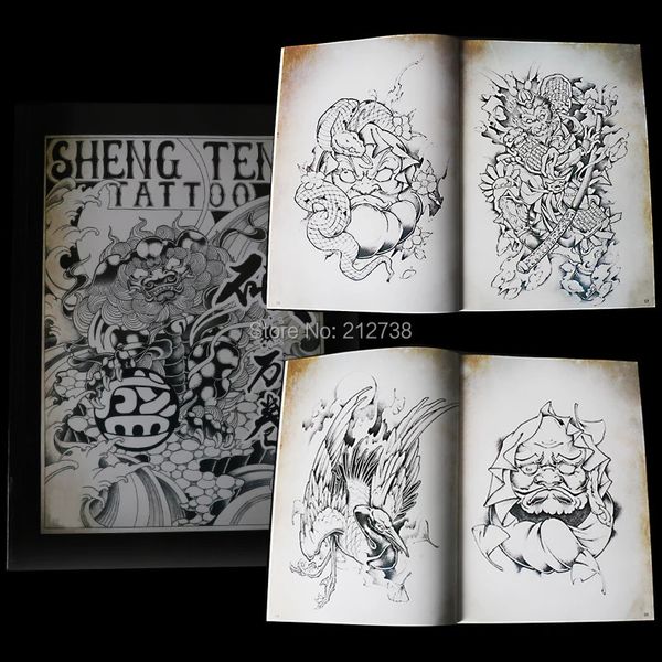EST tatuajes que se muestran por dios monkey dragon dragon snake adoración grúa brazo de flor de la parte posterior de fondo tradicional libro de tatuaje A4 240423
