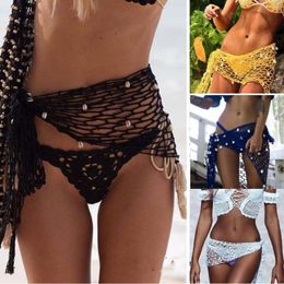 Est Donna Bikini a rete in maglia Estate Donna Tinta unita Cover Up Beachwear Minigonna Costumi da bagno Parei