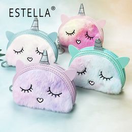 Estella's nieuwe schattige cartoon semi-cirkel munt portemonnee eenhoorn geborduurd schattige scheel tie-dye pluche munt portemonnee