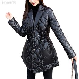 Et femmes coton hiver Argyle à manches longues poches mince chaud Simple élégant bureau dame manteau mode nouveaux vêtements d'extérieur L220730