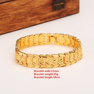 Pulsera clásica eterna con identificación ancha, brazalete de oro amarillo macizo auténtico de 14k, brazalete de Dubái para mujer y hombre, correa de reloj de mano a la moda, joyería de cadena