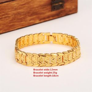 Eeuwige klassiekers brede ID armband 14k echt massief geel goud Dubai Bangle dames heren trendy handhorlogeband ketting Jewelry262O