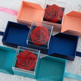 Station à Double ouverture en acrylique à fleurs éternelles, cadeaux aux amis, aux amoureux, collier de roses, boîte-cadeau 10.5cm x 10cm x 11cm