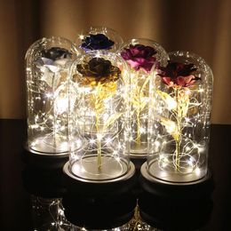 Eternal Flower Rose Flower Immortality LED Lichtgevende Glazen Cover 24 K Gold Party bruiloft decoratie