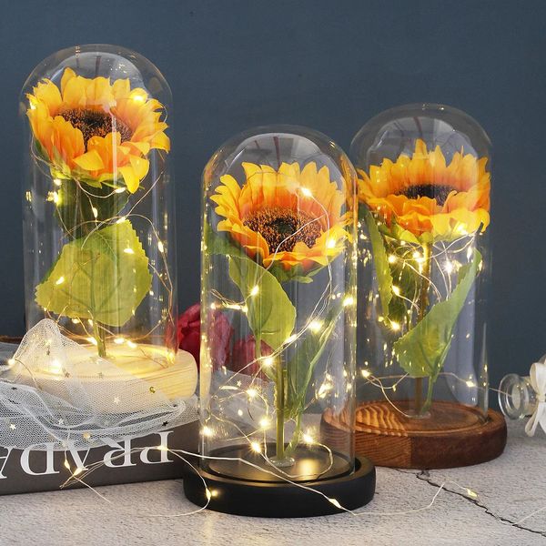 Vida eterna Flor inmortal La bella y la bestia Girasol Cúpula de cristal Día de la madre Regalo de Navidad para la decoración de la boda 240308