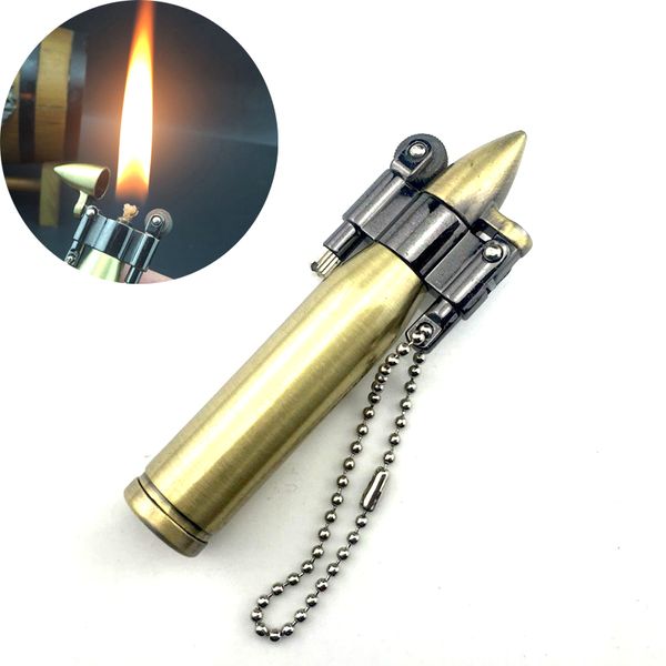 Retro Mini bala encendedores fuego Metal gasolina encendedor llavero colgante llama queroseno encendedor de aceite hombres Gadget