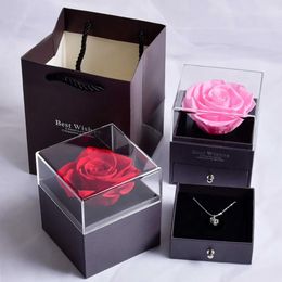 Cajas de flores de rosa eterna de joyas de regalo collar de regalo Flores preservadas Caja de regalo de cumpleaños para el día de San Valentín Día de la Madre Ee