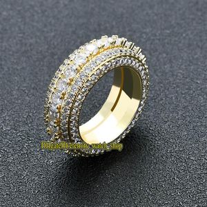 Bague rotative incrustée de diamants CZ à cinq rangées de style européen et américain éternité pleine de diamants bague pour hommes Hip Hop Hipster Rota217m