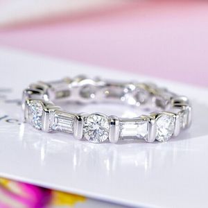 Eeuwigheid vingerring zilveren kleur aaaaa zirkon verloving trouwringen voor vrouwen bruids belofte vinger feest sieraden cadeau
