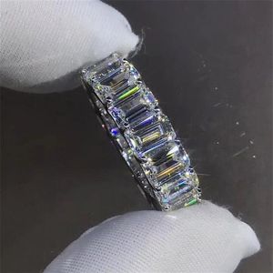 Eternity Full Emerald Cut Lab Ring Diamond Diamond 925 STERLING SILEL BIJOUS BANDS BUDINS BANDS BANDS