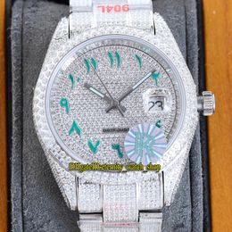 Eternity Hip Hop Horloges RRF Laatste producten 126334 126300 126333 Groene Arabische Diamanten Dial A2824 Automatische Iced Out Out Full Mens Watch 904L Steel Diamond Case Bracelet