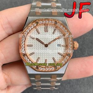 Eternity Jff Ladies Horloges Top Versie Iced Out Diamond Bezel White Dial Swiss Quartz Movement 67651 Womens Watch Two Color Bracelet 12611