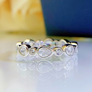 Anillo de diamante Eternity Lab Plata de Ley 925 100% auténtica anillos de boda para fiesta para mujer regalo de joyería de promesa nupcial