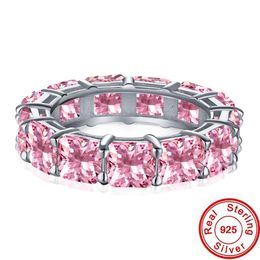 Eternity Lab Pink Diamond Ring 100% Real 925 plata esterlina Party Wedding band Anillos para Mujeres Hombres Compromiso Promesa Joyería