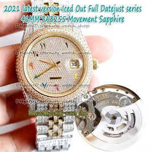 Eternity Dernière version Rainbow Arabic Diamonds Dial SA3255 Automatique 86409 126334 126333 Montre pour homme Bracelet bicolore glacé Full 266A