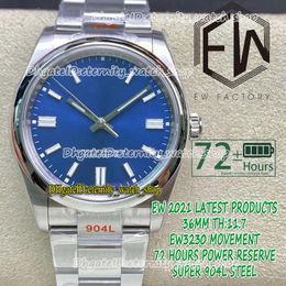 Eternity Lovers Watches Version supérieure EWF 36 mm TH: 11,7 mm 126000 EW3230 Mécanique automatique Cadran bleu vif Montre pour femme Lunette polie Boîtier et bracelet en acier 904L 1003