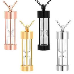 Éternité Mémoire Sablier Urne Collier Mémorial Crémation Bijoux Pendentifs En Acier Inoxydable Médaillon Titulaire Cendres pour Animaux / Humain Y220523