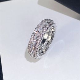 Eternity Micro Moissanite Diamond Ring for Women Men Silver Wide de compromiso de lujo Anillos de boda Anillos amantes de los regalos Joyería