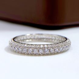 Eternity Micro Pave Moissanite Diamond Ring 100% origineel 925 Sterling Silver Wedding Band Ringen voor vrouwen Men beloven sieraden 321T