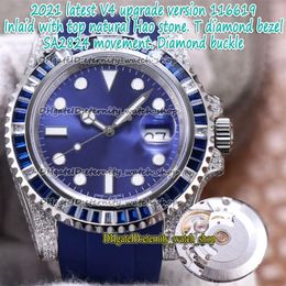 Eternity NF 2021 V4 Version de mise à niveau Incrustage 904L Steel ETA 2824 SA2824 Automatic Blue 116619 Mens Watch Iced Out Diamonds WA344J