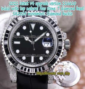 Eeuwigheid NF 2021 V4 Upgrade Versie Diamant Inlay 904L Steel ETA 2824 SA2824 Automatisch Black 116610 Heren Watch Iced Diamonds W8097857