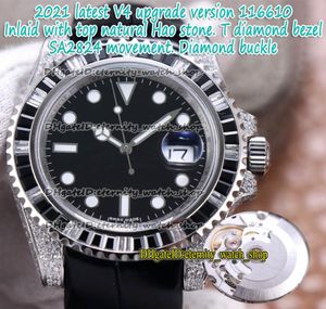 Eeuwigheid NF 2021 V4 Upgrade Versie Diamant Inlay 904L Steel ETA 2824 SA2824 Automatisch Black 116610 Heren Watch Iced Diamonds W9829617