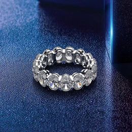 Eternity Oval corte Moissanite Anillo de diamante 100% original 925 plata esterlina Compromiso Anillos de boda para mujer Joyería Regalo Y250w