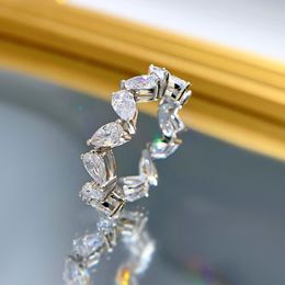 Eternity Pear Cut Moissanite Diamond Ring 100% Echt 925 Sterling Zilver Party Wedding Band Ringen voor Vrouwen Engagement Sieraden