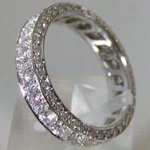 Eternity Promise Band Ring 925 sterling zilver 3 Rijen Pave Diamond trouwringen voor Vrouwen Mannen Fijne edelsteen Sieraden