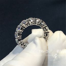 Eternity Promise Ring 925 anillos de plata esterlina Bijou Round 4mm AAAAA Cz Compromiso Anillos de boda para mujeres hombres Joyería Regalo