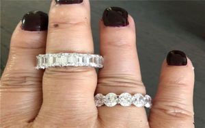 Eternity Promise Ring 925 Sterling Silver Emerald Cut 5A CZ Engagement Bands de mariage Anneaux pour femmes bijoux de mode nuptiale1292673