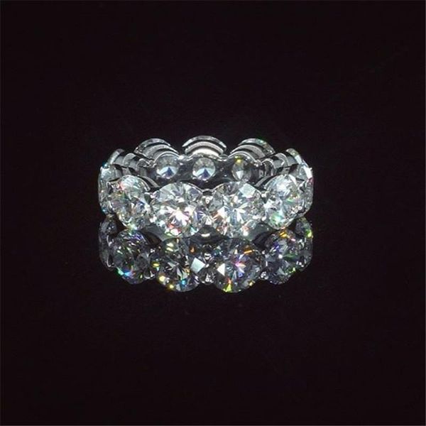 Eternity Round cut 4mm / 6mm Lab Diamond Promise Ring 925 sterling Silver Engagement Wedding Band Anneaux Pour Femmes Bijoux De Mariée