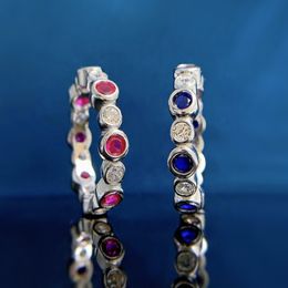Eternity Sapphire Diamond Ring 100% Real 925 sterling silver Party Wedding band Anneaux pour les femmes Bijoux de fiançailles de mariée Cadeau