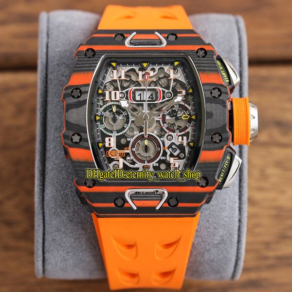 Eternity Statwatch Watches ZF V2 Actualización Versión 11-03 McLaren NTPT Caja de fibra de carbono Flyback SA7750 Cronógrafo automático 011 11-FM Dial de esqueleto Reloj de hombre Reloj