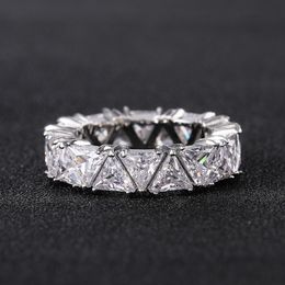 Anillo de triángulo de eternidad de plata de ley, anillo de compromiso, anillo de boda para mujer, regalo de joyería de fiesta de promesa de diamante nupcial