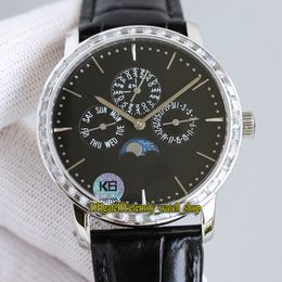 Eternity Horloges K6F Upgrade versie 43175 / 000R-B343 CAL.112QP Automatische Iced Out Mens Horloge Perpetual Calendar Moon Phase Black Dial Roestvrij Case Diamonds Bezel
