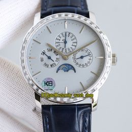 Eternity Horloges K6F Upgrade versie 43175 / 000P-B190 CAL.112QP Automatische Iced Out Mens Horloge Perpetual Calendar Moon Phase Grey Dial Roestvrij Case Diamonds Bezel
