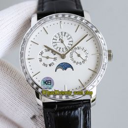 Eternity Horloges K6F Upgrade versie 43175 / 000P-B190 CAL.112QP Automatische Iced Out Mens Horloge Perpetual Calendar Moon Phase White Dial Roestvrij Case Diamonds Bezel