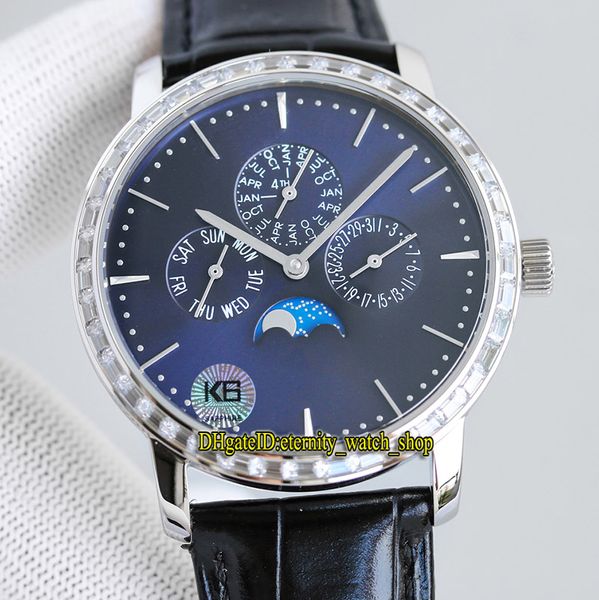 Eternity Watches K6F Version de mise à niveau 43175/000R-B519 Cal.112QP Automatique Iced Out Mens Watch calendrier perpétuel Moon Phase Blue Dial Boîtier en acier inoxydable Diamonds Bezel