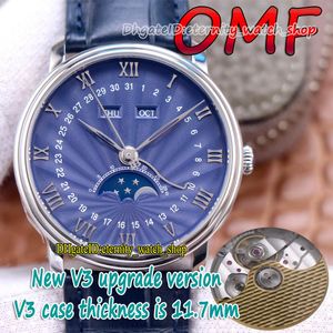 Eternity Horloges OMF V3 Nieuwste upgrade Versie Villeret Kalender 6654-1529-55B CAL.6654 OM6564 Automatische Herenhorloge Stalen Case True Moon Phase Blue Dial Lederen Band