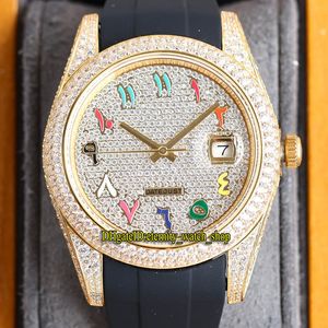 Eternity Relojes RFF Últimos productos 126334 126331 126233 Rainbow Arab Diamonds Dial 3255 Automático Iced Out Full Reloj para hombre Diamond Gold Case Correa de caucho