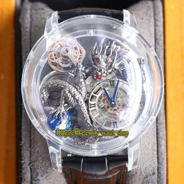 Eternity Horloges RRF Laatste at112.31.dr.ua.a Epic X Chrono Skeleton 3D Dragon Pattern Dial Swiss Quartz Mens Watch Crystal Case Black Lederen Band Originele Box Verpakking