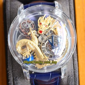 Eternity Watches RRF Latest AT802.30.BD.UA.A EPIC X CHRONO Skeleton 3D Gold Dragon pattern Dial Swiss Quartz Reloj para hombre Caja de cristal Correa azul Embalaje en caja original