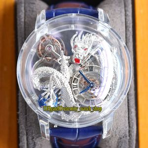 Eternity Horloges RRF Statische versie AT102.30.Dr.ua.a Epic X Chrono Skeleton 3D Dragon Pattern Dial Swiss Quartz Mens Watch Crystal Case Blue Strap Originele Doos Verpakking