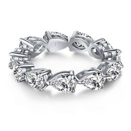 Eternity Water Drop Lab Diamond Ring 100% Real 925 plata esterlina Party Wedding band Anillos para Mujeres Hombres Joyería de Compromiso