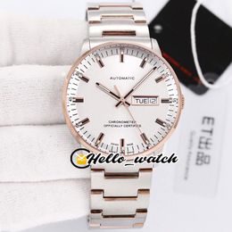 ETF 40 mm Commander M021.431.22.031.00 ETA 2836 Reloj automático para hombre Esfera blanca Zafiro Dos tonos Pulsera de oro rosa Relojes Hello_watch